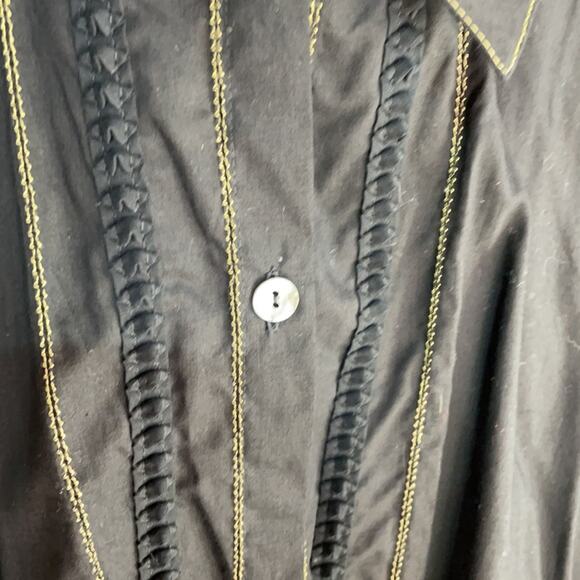 Max Studio for Ann Taylor L vintage black gauzy button down blouse nwt ruffled - Picture 3 of 10